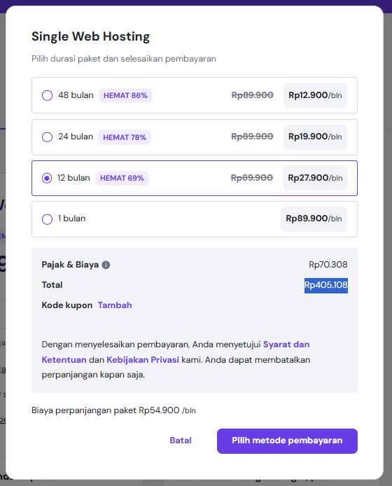 Harga Hosting Hostinger